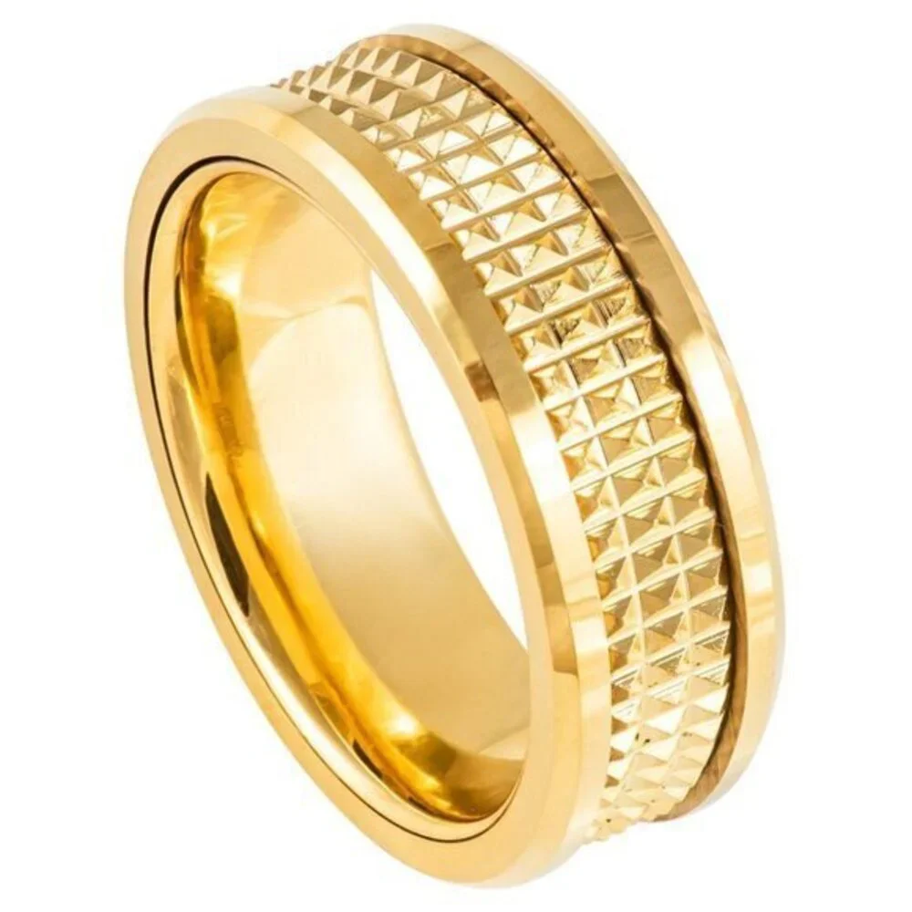 8mm Yellow Gold plated Jagged Center Wedding Band